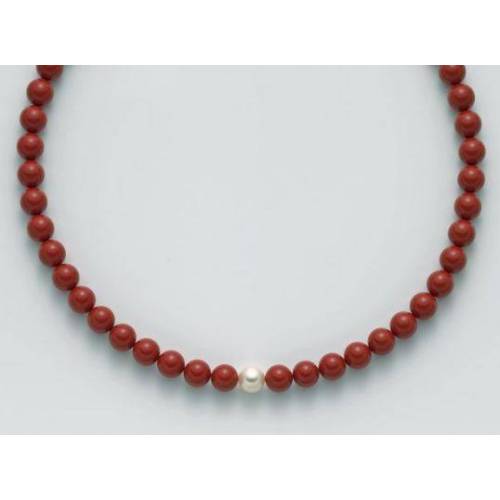 COLLANA DI PERLE MILUNA PASTA DI CORALLO ROSSO ARGENTO 925% TERRA E MARE PCL4438 - 1