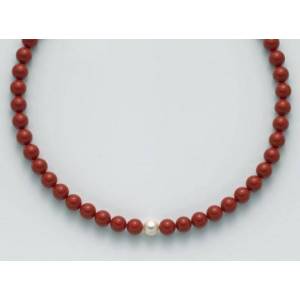 COLLANA DI PERLE MILUNA PASTA DI CORALLO ROSSO ARGENTO 925% TERRA E MARE PCL4437 - 1