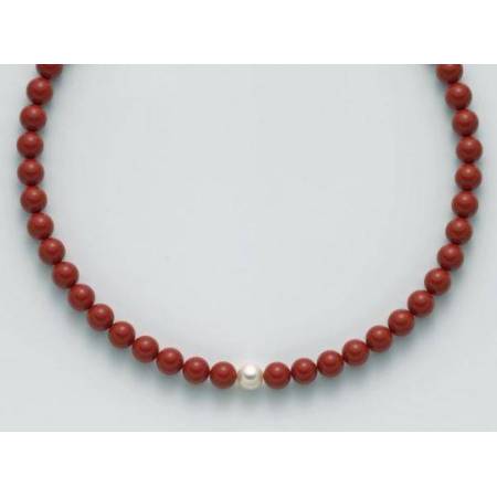 COLLANA DI PERLE MILUNA PASTA DI CORALLO ROSSO ARGENTO 925% TERRA E MARE PCL4437 - 1