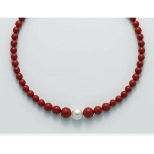 COLLANA DI PERLE MILUNA PASTA DI CORALLO ROSSO ARGENTO 925% TERRA E MARE PCL5321 - 1