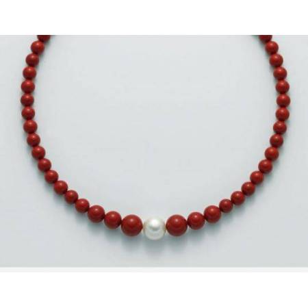 COLLANA DI PERLE MILUNA PASTA DI CORALLO ROSSO ARGENTO 925% TERRA E MARE PCL5321 - 1
