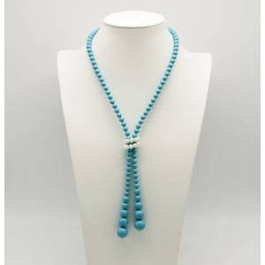 COLLANA DI PERLE MILUNA PASTA DI TURCHESE SCIARPETTA ARGENTO 925% TERRA E MARE CLD3656 - 1