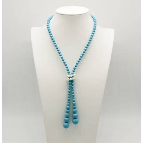 COLLANA DI PERLE MILUNA PASTA DI TURCHESE SCIARPETTA ARGENTO 925% TERRA E MARE CLD3656 - 1