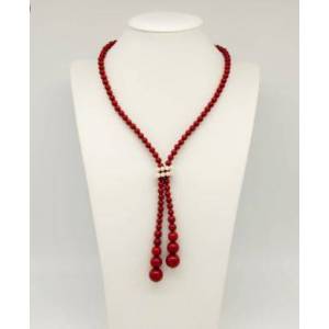 COLLANA DI PERLE MILUNA PASTA DI CORALLO ROSSO SCIARPETTA ARGENTO 925% TERRA E MARE CLD3658 - 1