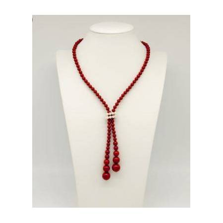 COLLANA DI PERLE MILUNA PASTA DI CORALLO ROSSO SCIARPETTA ARGENTO 925% TERRA E MARE CLD3658 - 1