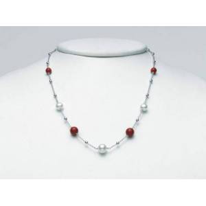COLLANA DI PERLE MILUNA PASTA DI CORALLO ROSSO ARGENTO 925% TERRA E MARE PCL5828 - 1