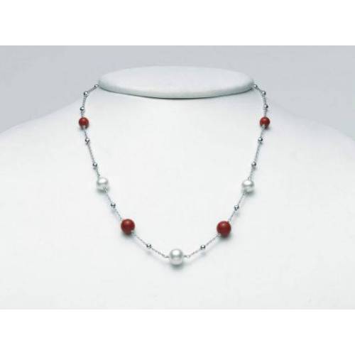 COLLANA DI PERLE MILUNA PASTA DI CORALLO ROSSO ARGENTO 925% TERRA E MARE PCL5828 - 1