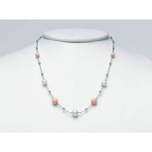 COLLANA DI PERLE MILUNA PASTA DI CORALLO ROSA ARGENTO 925% TERRA E MARE PCL5829 - 1