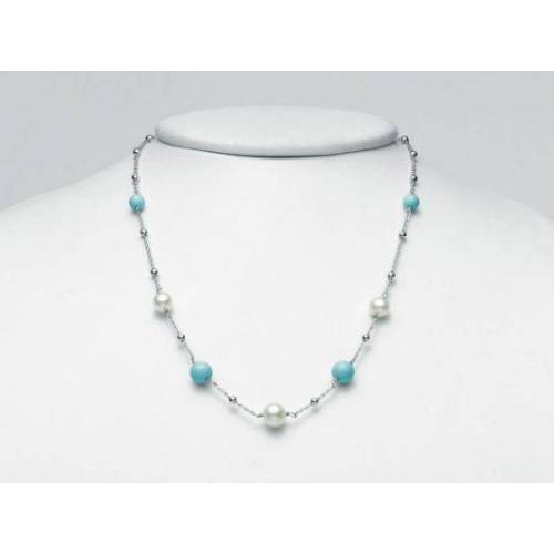 COLLANA DI PERLE MILUNA PASTA DI TURCHESE ARGENTO 925% TERRA E MARE PCL5827 - 1
