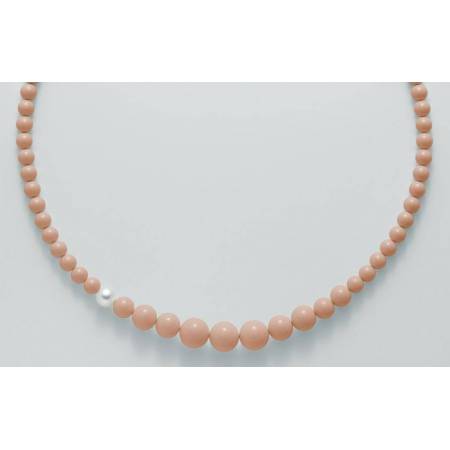 COLLANA DI PERLE MILUNA PASTA DI CORALLO ROSA A DECRESCERE ARGENTO 925% TERRA E MARE PCL5079 - 1
