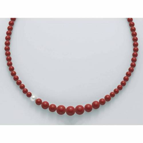 COLLANA DI PERLE MILUNA PASTA DI CORALLO ROSSO A DECRESCERE ARGENTO 925% TERRA E MARE PCL4655 - 1