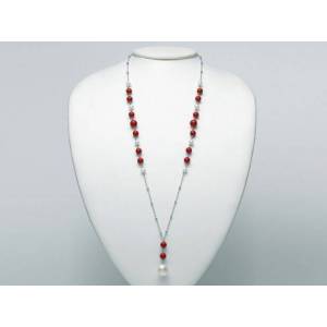 COLLANA DI PERLE MILUNA PASTA DI CORALLO ROSSO LUNGA ARGENTO 925% TERRA E MARE PCL5822 - 1