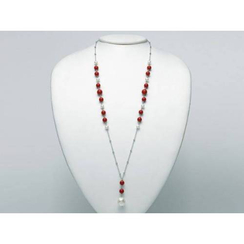 COLLANA DI PERLE MILUNA PASTA DI CORALLO ROSSO LUNGA ARGENTO 925% TERRA E MARE PCL5822 - 1