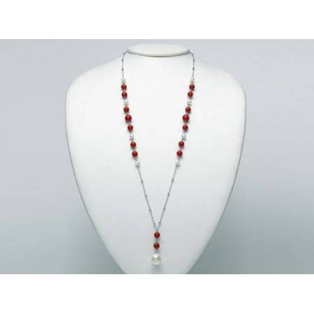 COLLANA DI PERLE MILUNA PASTA DI CORALLO ROSSO LUNGA ARGENTO 925% TERRA E MARE PCL5822 - 1