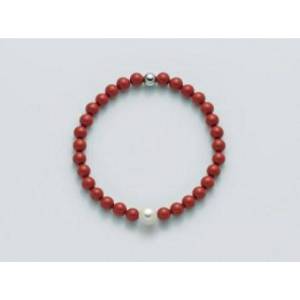 BRACCIALE DI PERLE MILUNA PASTA DI CORALLO ROSSO ARGENTO 925% TERRA E MARE PBR3208 - 1