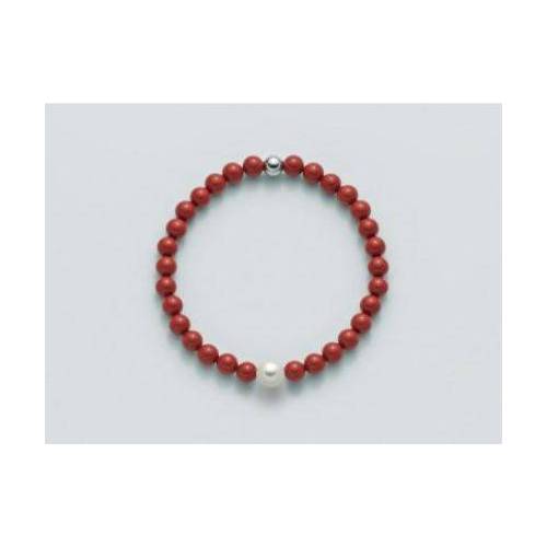 BRACCIALE DI PERLE MILUNA PASTA DI CORALLO ROSSO ARGENTO 925% TERRA E MARE PBR3208 - 1