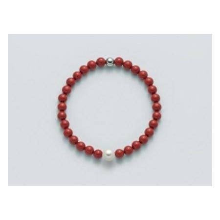 BRACCIALE DI PERLE MILUNA PASTA DI CORALLO ROSSO ARGENTO 925% TERRA E MARE PBR3208 - 1