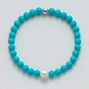 BRACCIALE DI PERLE MILUNA PASTA DI TURCHESE ARGENTO 925% TERRA E MARE PBR3206 - 1