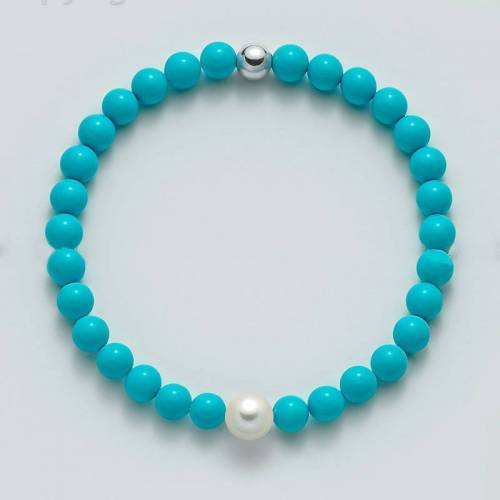 BRACCIALE DI PERLE MILUNA PASTA DI TURCHESE ARGENTO 925% TERRA E MARE PBR3206 - 1