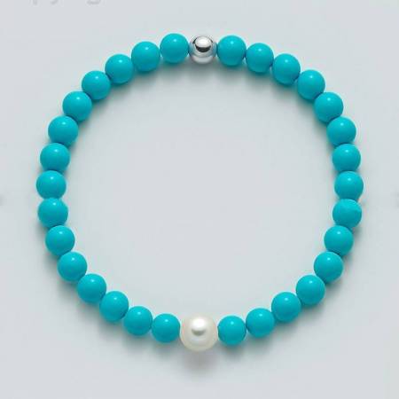 BRACCIALE DI PERLE MILUNA PASTA DI TURCHESE ARGENTO 925% TERRA E MARE PBR3206 - 1