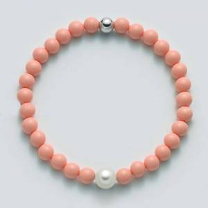 BRACCIALE DI PERLE MILUNA PASTA DI CORALLO ROSA ARGENTO 925% TERRA E MARE PBR3207 - 1
