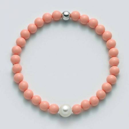 BRACCIALE DI PERLE MILUNA PASTA DI CORALLO ROSA ARGENTO 925% TERRA E MARE PBR3207 - 1