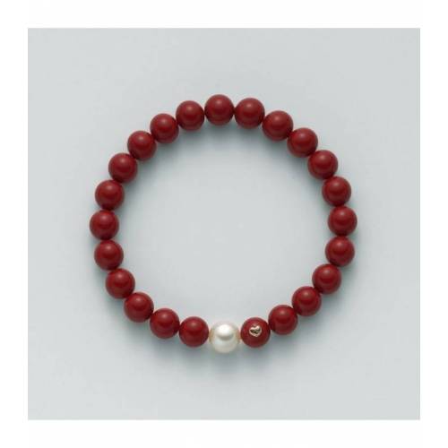 BRACCIALE DI PERLE MILUNA PASTA DI CORALLO ROSSO ORO 750% TERRA E MARE PBR1799 - 1