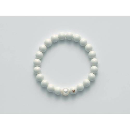 BRACCIALE DI PERLE MILUNA PASTA DI CORALLO BIANCO ORO 750% TERRA E MARE PBR1804 - 1