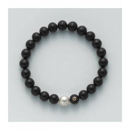 BRACCIALE DI PERLE MILUNA PASTA DI ONICE NERO ORO 750% TERRA E MARE PBR1809V - 1