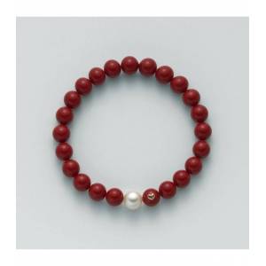 BRACCIALE DI PERLE MILUNA PASTA DI CORALLO ROSSO ORO 750% TERRA E MARE PBR1800 - 1