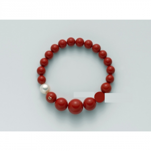 BRACCIALE DI PERLE MILUNA PASTA DI CORALLO ROSSO A DECRESCERE ORO 750% TERRA E MARE PBR1802 - 1
