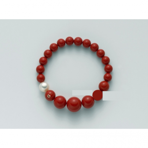 BRACCIALE DI PERLE MILUNA PASTA DI CORALLO ROSSO A DECRESCERE ORO 750% TERRA E MARE PBR1802 - 1
