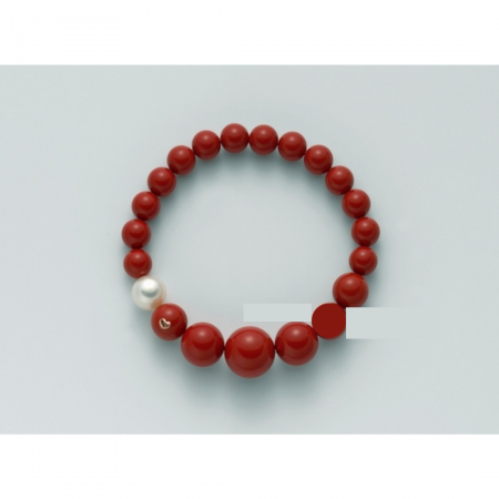 BRACCIALE DI PERLE MILUNA PASTA DI CORALLO ROSSO A DECRESCERE ORO 750% TERRA E MARE PBR1802 - 1