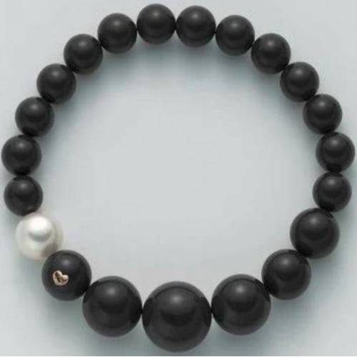 BRACCIALE DI PERLE MILUNA PASTA DI ONICE NERO A DECRESCERE ORO 750% TERRA E MARE PBR1812V - 1