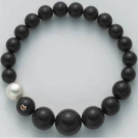 BRACCIALE DI PERLE MILUNA PASTA DI ONICE NERO A DECRESCERE ORO 750% TERRA E MARE PBR1812V - 1
