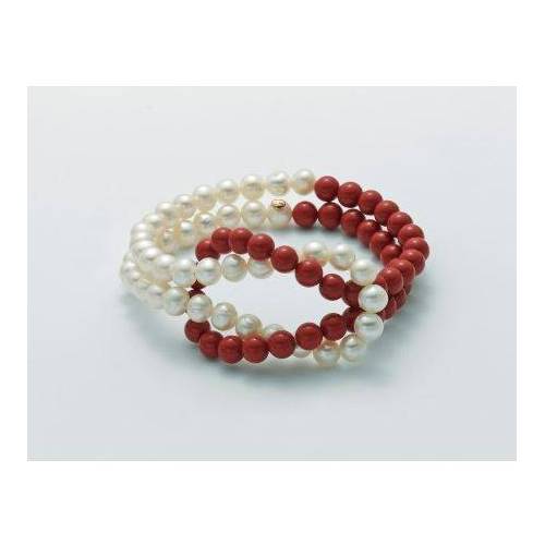 BRACCIALE DI PERLE MILUNA PASTA DI CORALLO ROSSO ORO 750% TERRA E MARE PBR2439 - 1