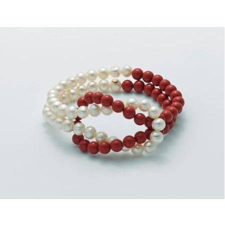 BRACCIALE DI PERLE MILUNA PASTA DI CORALLO ROSSO ORO 750% TERRA E MARE PBR2439 - 1