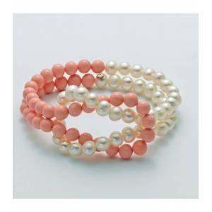 BRACCIALE DI PERLE MILUNA PASTA DI CORALLO ROSA ORO 750% TERRA E MARE PBR2438 - 1