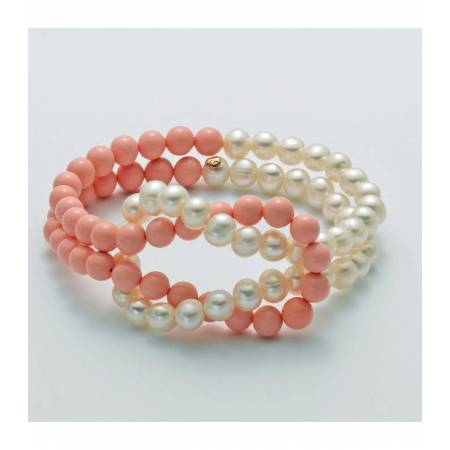 BRACCIALE DI PERLE MILUNA PASTA DI CORALLO ROSA ORO 750% TERRA E MARE PBR2438 - 1