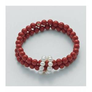 BRACCIALE DI PERLE MILUNA PASTA DI CORALLO ROSSO ORO 750% TERRA E MARE PBR2219 - 1