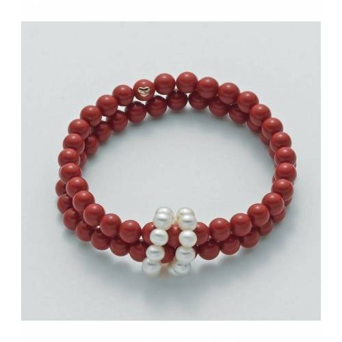 BRACCIALE DI PERLE MILUNA PASTA DI CORALLO ROSSO ORO 750% TERRA E MARE PBR2219 - 1