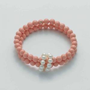 BRACCIALE DI PERLE MILUNA PASTA DI CORALLO ROSA ORO 750% TERRA E MARE PBR2218 - 1