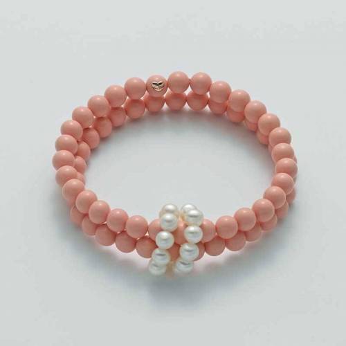 BRACCIALE DI PERLE MILUNA PASTA DI CORALLO ROSA ORO 750% TERRA E MARE PBR2218 - 1