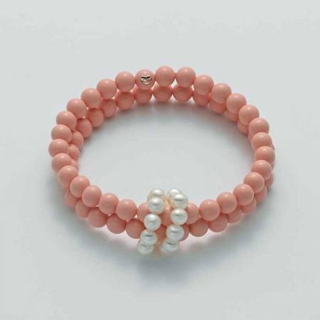 BRACCIALE DI PERLE MILUNA PASTA DI CORALLO ROSA ORO 750% TERRA E MARE PBR2218 - 1