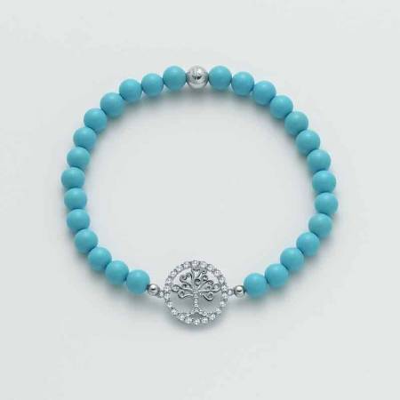 BRACCIALE DI PERLE MILUNA PASTA DI TURCHESE ARGENTO 925% CON ALBERO DELLA VITA BR742-TPZ - 1