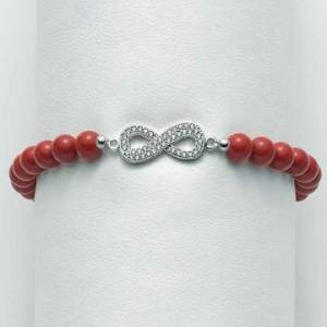 BRACCIALE DI PERLE MILUNA PASTA DI CORALLO ROSSO ARGENTO 925% CON INFINITO BR670-TPZ - 1
