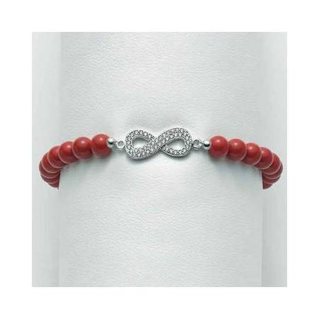 BRACCIALE DI PERLE MILUNA PASTA DI CORALLO ROSSO ARGENTO 925% CON INFINITO BR670-TPZ - 1