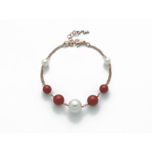 BRACCIALE DI PERLE MILUNA PASTA DI CORALLO ROSSO ARGENTO 925% PBR2472M - 1