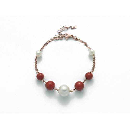 BRACCIALE DI PERLE MILUNA PASTA DI CORALLO ROSSO ARGENTO 925% PBR2472M - 1
