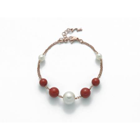 BRACCIALE DI PERLE MILUNA PASTA DI CORALLO ROSSO ARGENTO 925% PBR2472M - 1